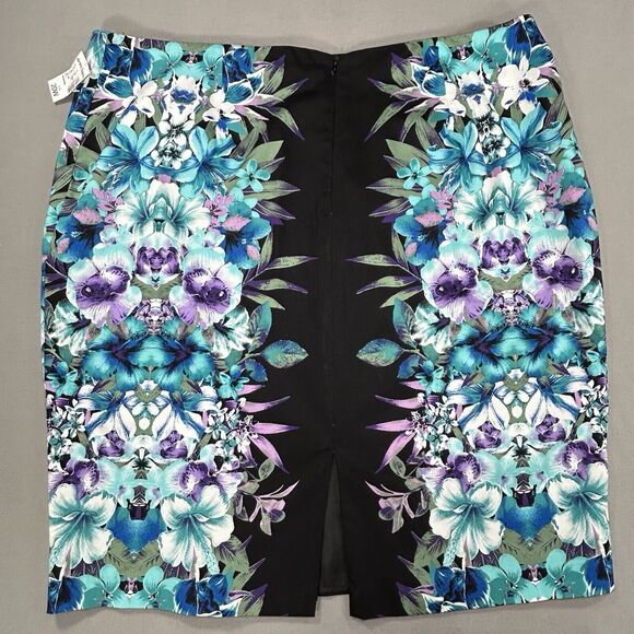 Roz & Ali Skirt Women's Size 20 Black Midi Pencil Lined Floral Flowers Slit NWT - Picture 2 of 12